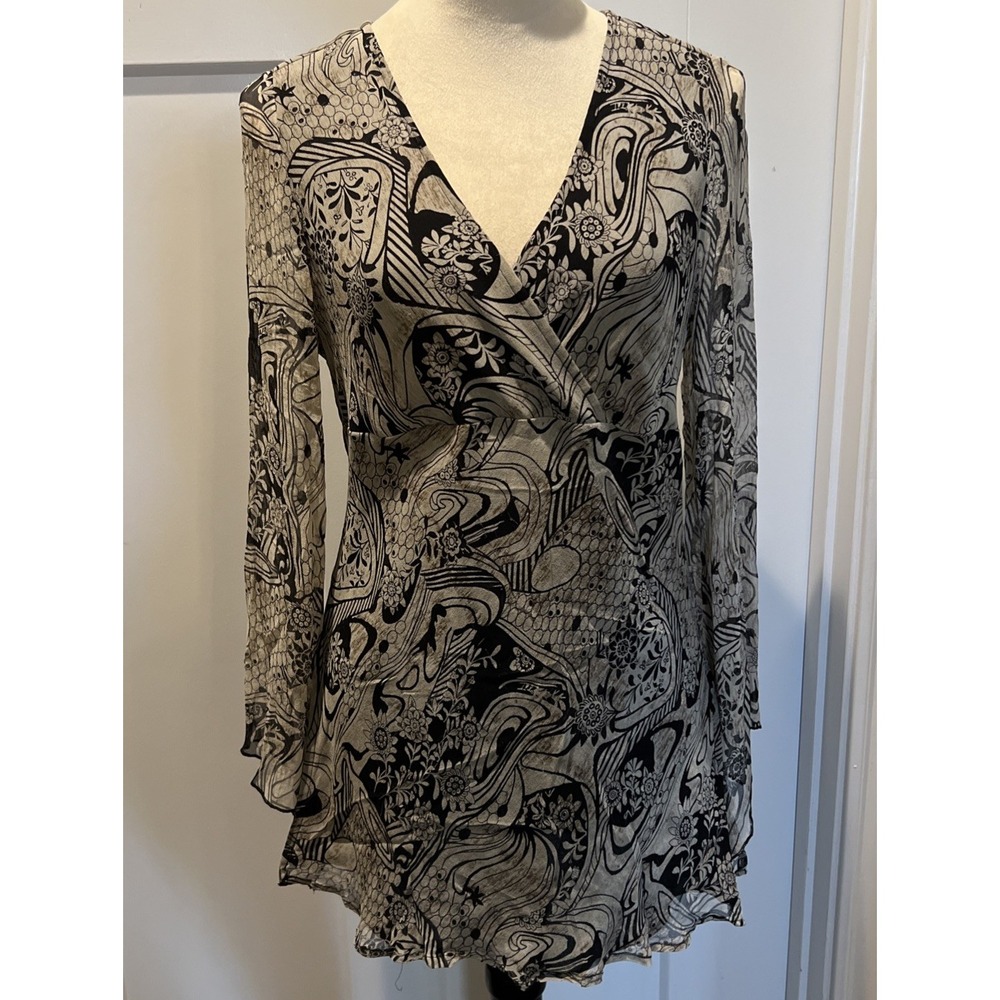 New York City Design Co~MEDIUM~Women's Top Black/gray M 100% Silk